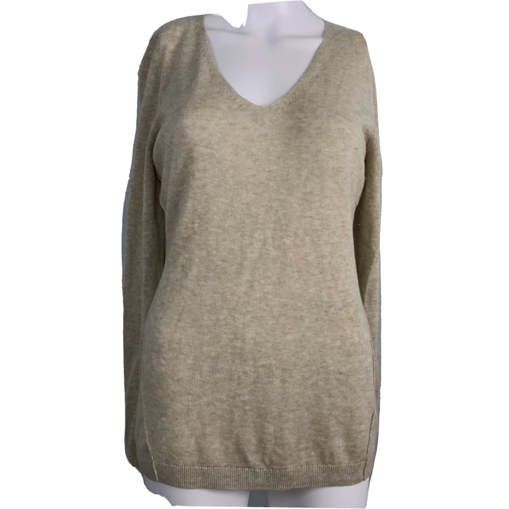 ETC‎ Sweater Womens Sz S Beige V Neck Cashmere Blend Long Sleeve Pullover